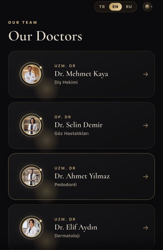 LUMENIAAI klinik uygulaması — hekim listesi ekranı